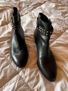 Franco Sarto Black Leather Stud-Trim Ankle Booties